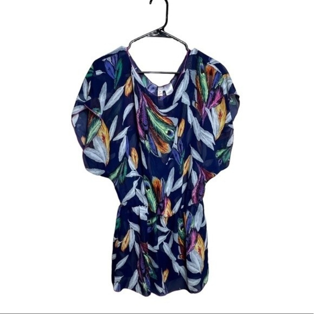 MIKEN | Feather flowy sheer colorful rainbow top size medium